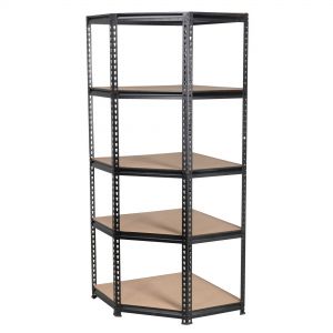 black sealey corner shelving unit