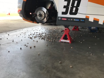 Gravel on the pit garage floor