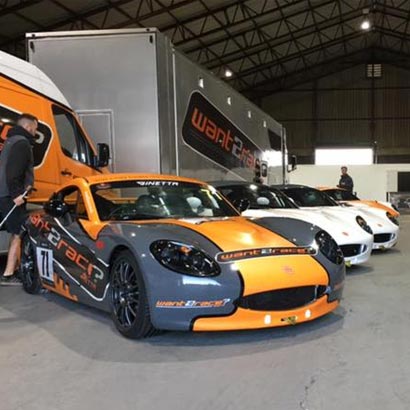 4 ginetta g40 race cars lined up